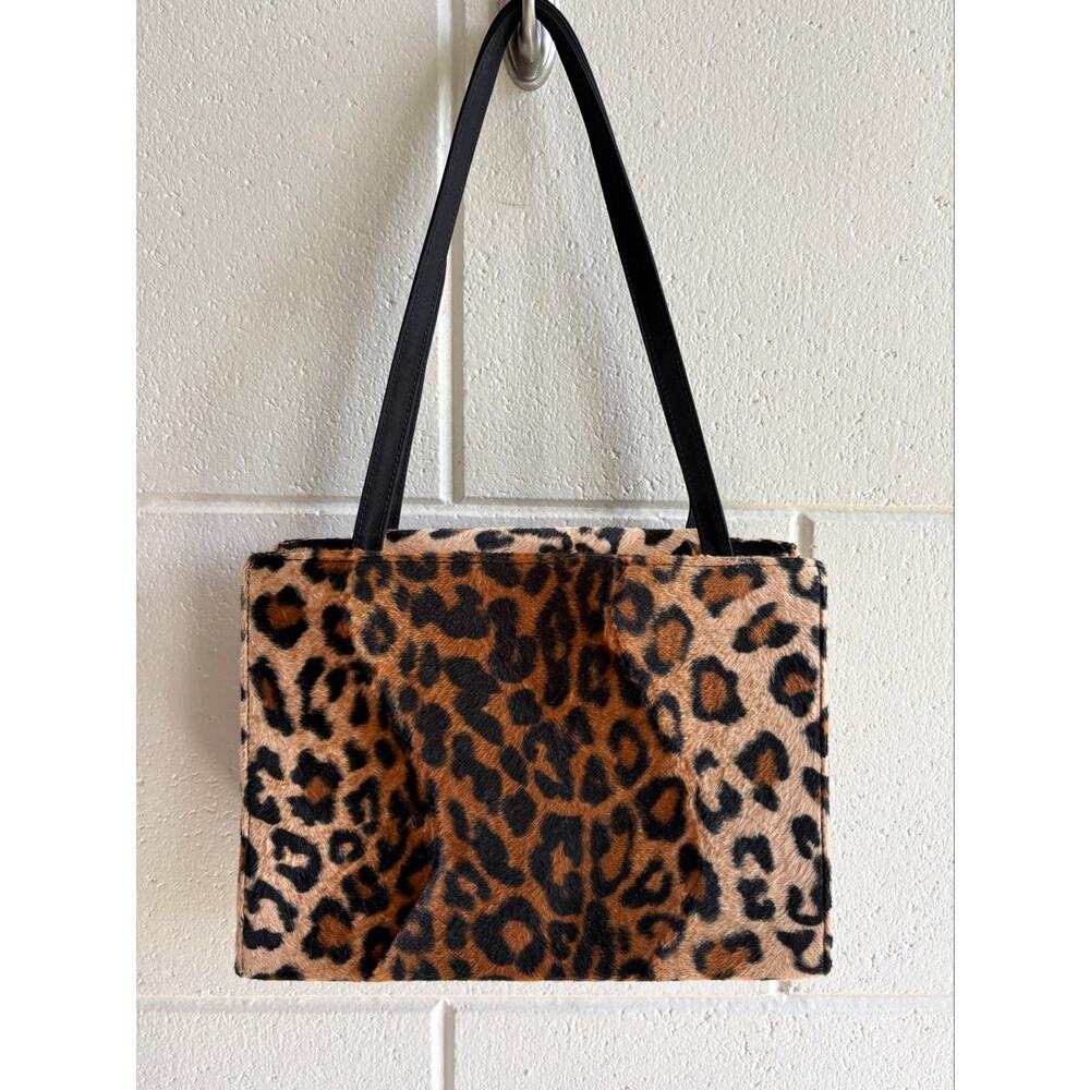 Kate Spade 90s Vintage Leopard Print Purse Fuzzy Double Handle - Picture 5 of 8